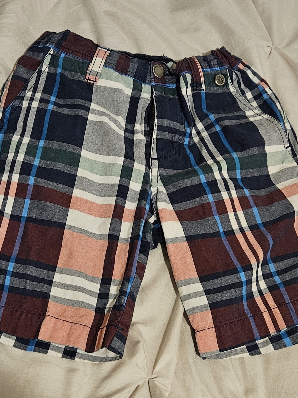 Volcom Plaid Pull-On Kids Size 5 Shorts - Adjustable Waist